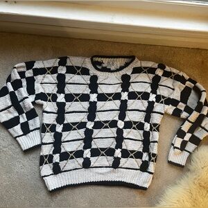 Size medium, oversized, chunky knit, black and white Vintage sweater